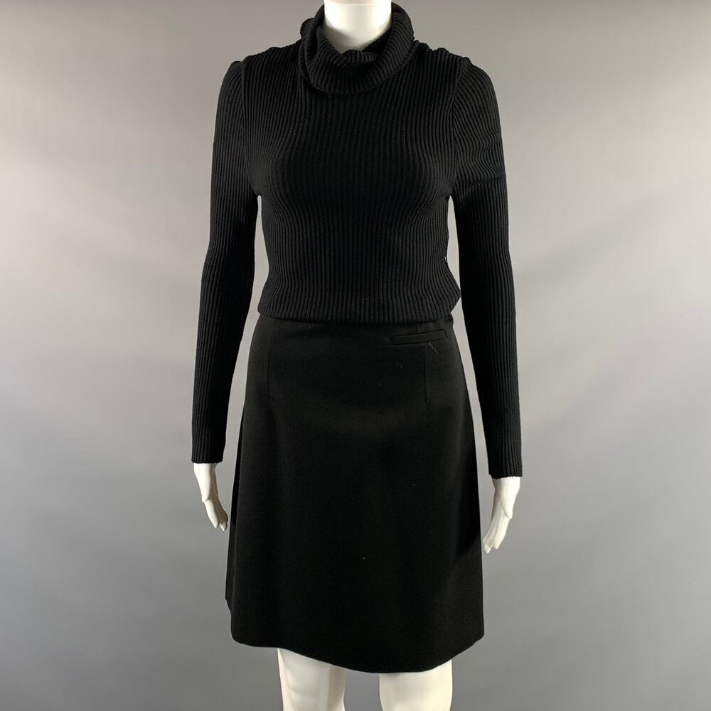 TEENFLO Size S Black Wool Ribbed Turtleneck Midi Dress
